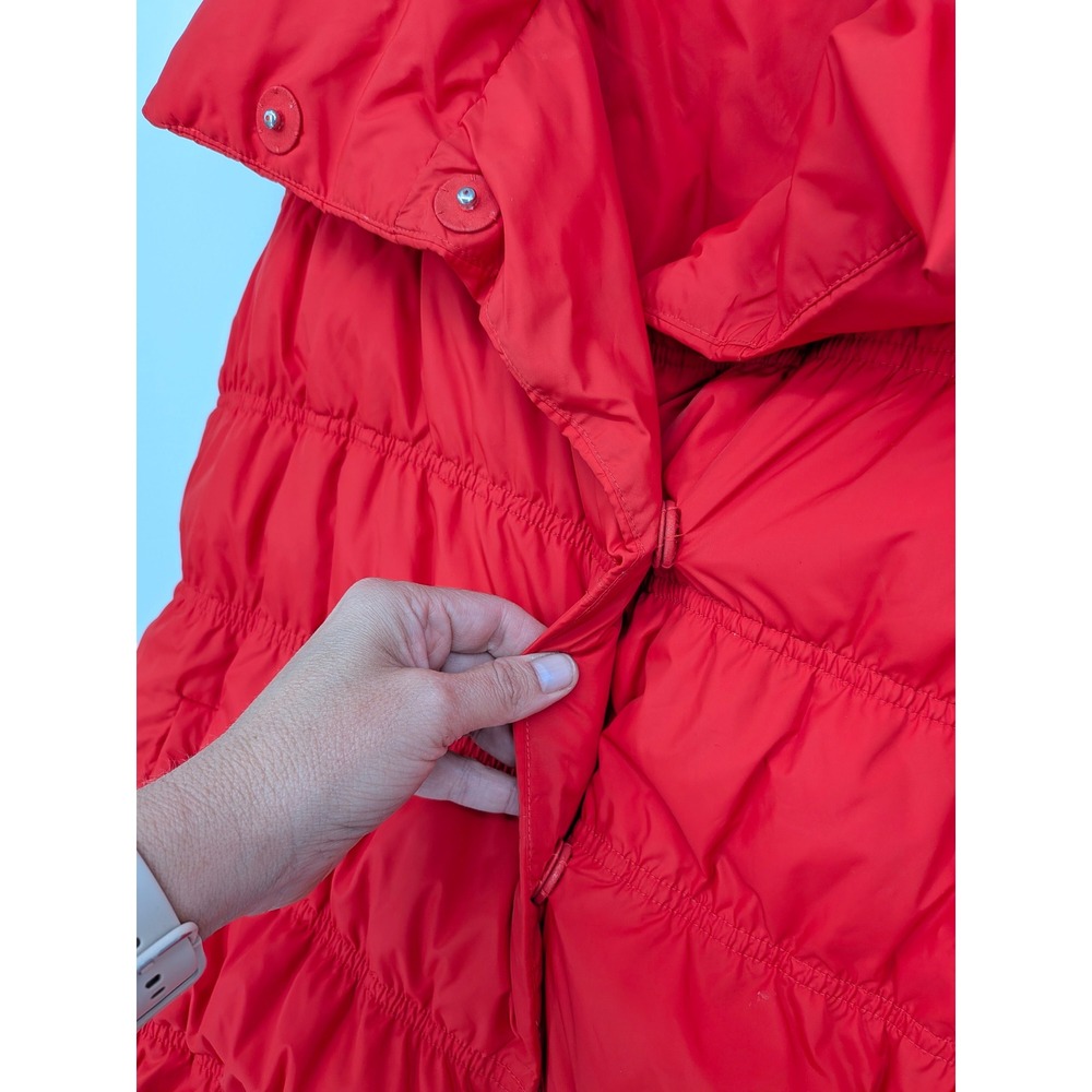 Eileen Fisher Puffer Vest Women Medium Red Down Feather Filled Quilted Snap - Picture 3 of 8